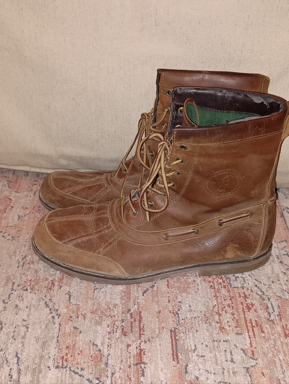 Vintage Polo Ralph Lauren Whitsand Brown Leather Boots Size 12D